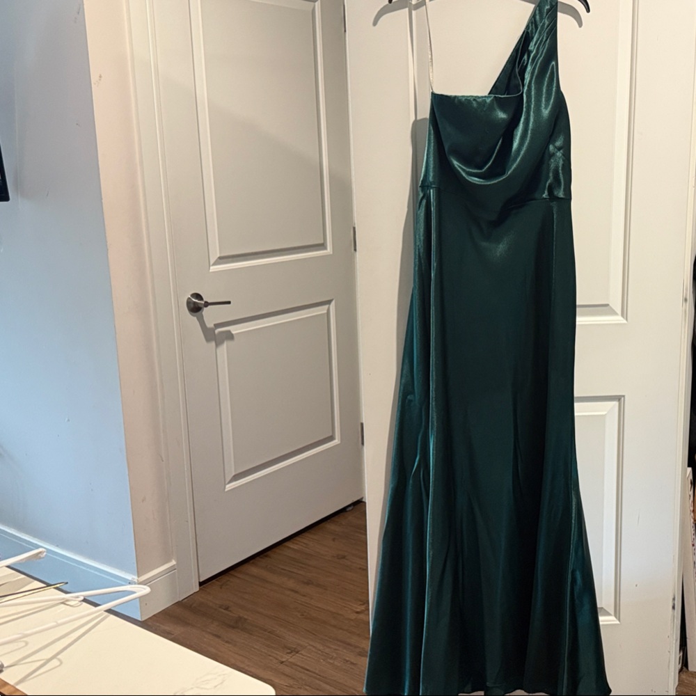 Jenny Yoo One Shoulder Teal Satin Dress